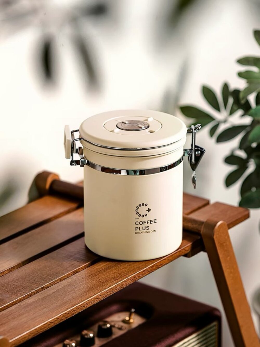 Coffee Plus Airtight Coffee Canister with Date Tracker 1 lb Capacity Cream New